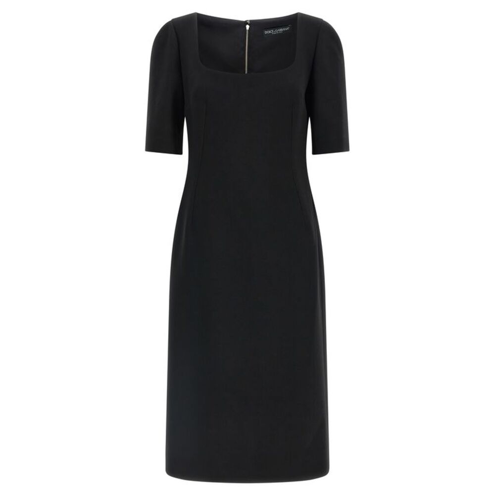 Dolce & Gabbana Black Virgin Wool Midi Women's Dress
